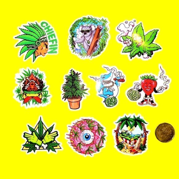 3/$20 Brand New 10x Green Funny Graphic Waterproof Stickers #4 - Picture 1 of 1